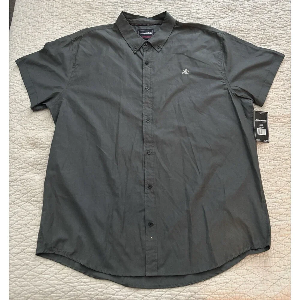 Aéropostale A87 Embroidered Solid Button-Down Short Sleeve Shirt Men's 3XL  Tag